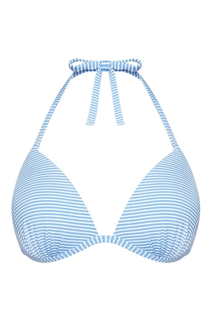 Top de bikini Primark a rayas azules y blancas