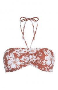 Top de bikini bandeau con estampado floral color teja