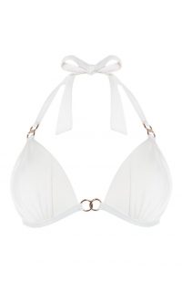 Top de bikini escotado blanco con anillas