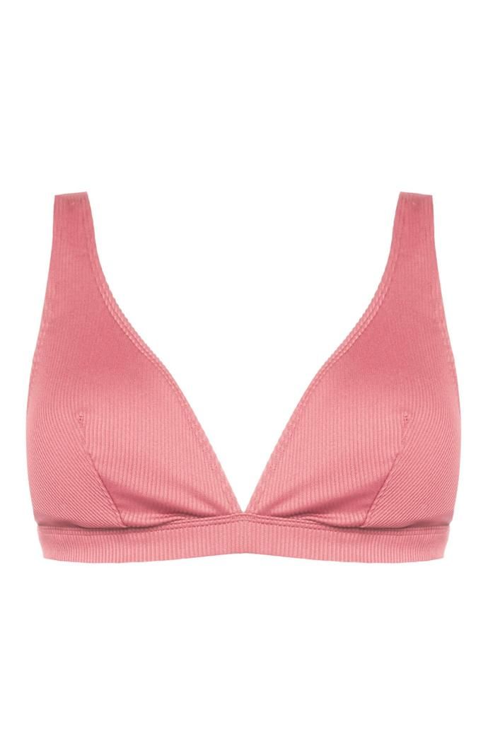Top de bikini Primark rosa con escote de pico pronunciado