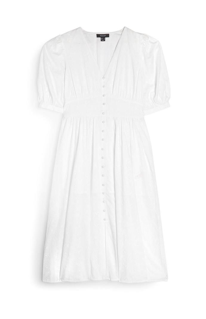 Vestido Primark blanco midi estilo vintage con botones