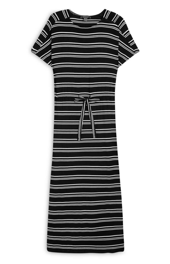 Vestido Primark largo de punto con rayas horizontales en blanco y negro